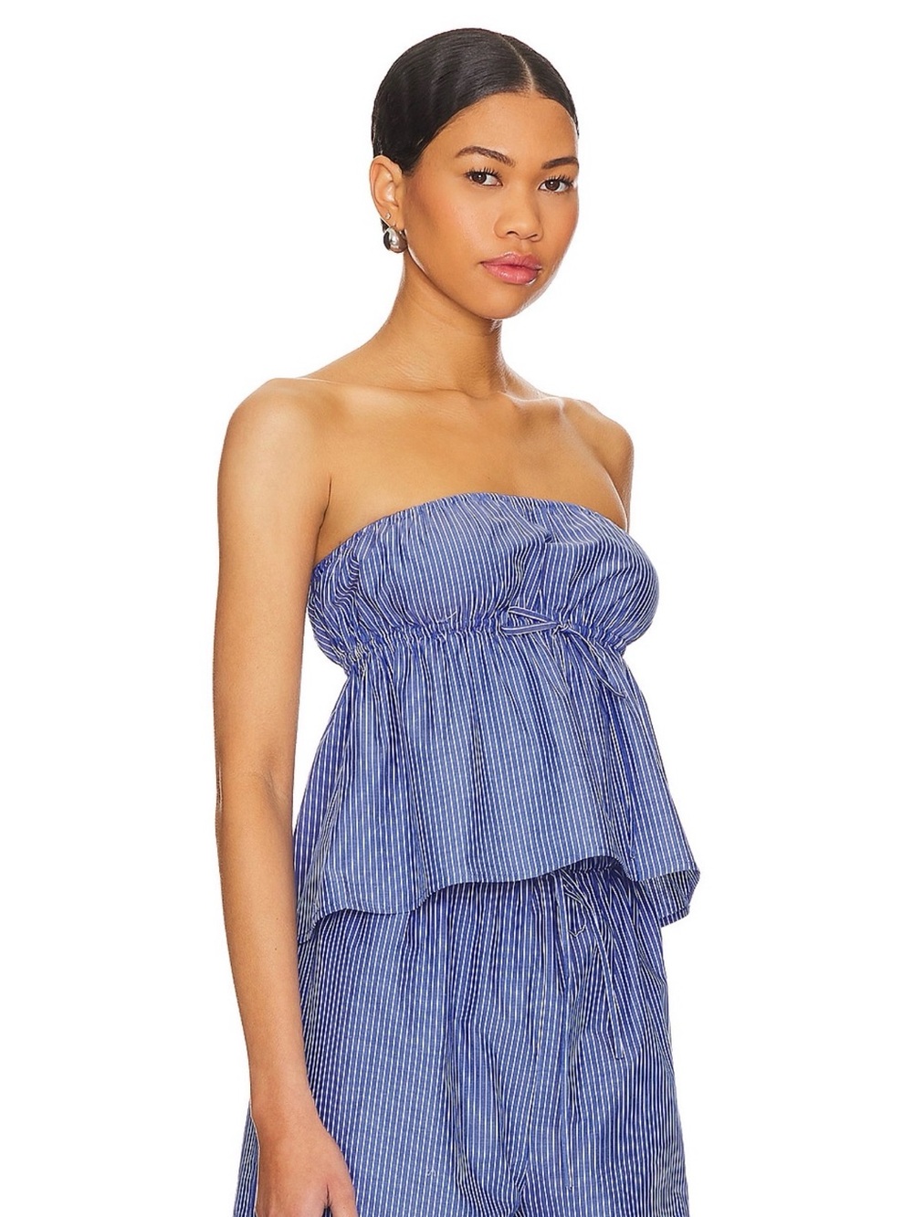 Lovers & Friends Blue Pinstripe strapless top